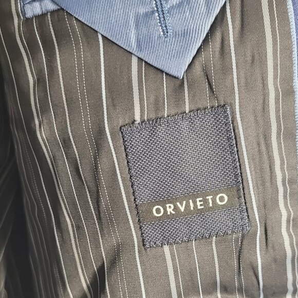 Orvieto Vintage Men's Navy Blue 100% Wool Lapel Collar Two Button Blazer Sz 48R - Picture 10 of 12
